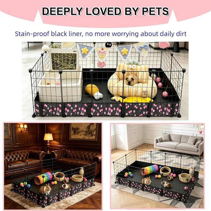 DZWLKJ Waterproof Guinea Pig Cage Liner,Washable Tarp Bottom Base,Cherry Graphic,24"x36", Reusable for Rabbit, Chinchilla, Hedgehog, Ferret & Other Small Animals.