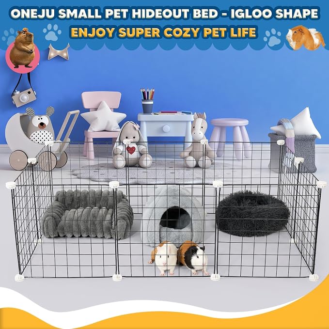 Guinea Pig Hideout - Fluffy Separable Small Pet Bed with Snap Fastener, Cuddler-Style Guinea Pig Bed with Round Shape Surrounds, Igloo Shape, Grey