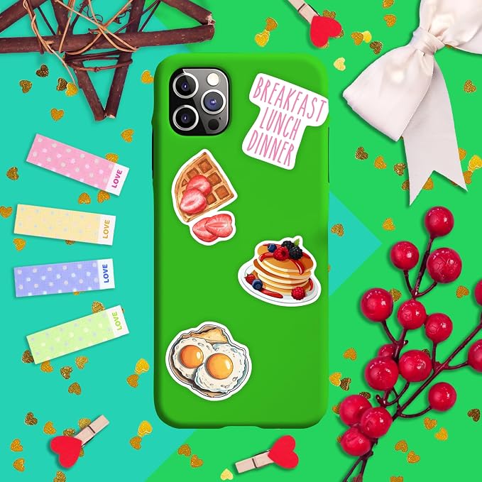 100Pcs Cute Breakfast Food Stickers for Scrapbooking, Water Bottle & Laptop - Breakfast Party Supplies & Decorations, Kawaii Food Stickers, Waterproof Vinyl Decals, Gifts for Women & Men