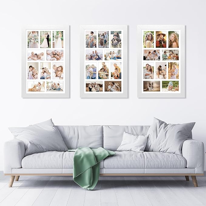 13x21 Picture Frame Display 10 opening 4X6 Picture Frame Collage,Multi Photo Frame with Mat,Plexiglass,Wall Mount Decor,Distressed White Wood Grain