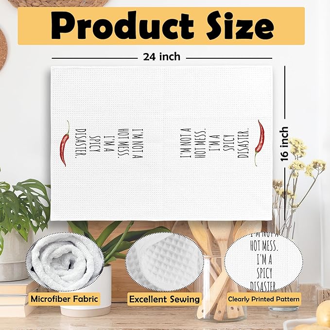 Funny Humorous Hostess Gifts Kitchen Towels, Adult Humor, Sarcastic Gifts for Women Hand Towels for Bathroom,I'm Not a Hot Mess, I'm a Spicy Disaster Tea Towels Dish Towels 16x24 Inch