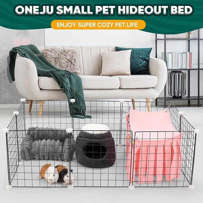 Guinea Pig Hideout - 2 in 1 Foldable Guinea Pig Bed with Pure White Soft Top, Large Entrance for 1 Adult Small Pet, Ideal Bed for Small Pets, Dark Gray