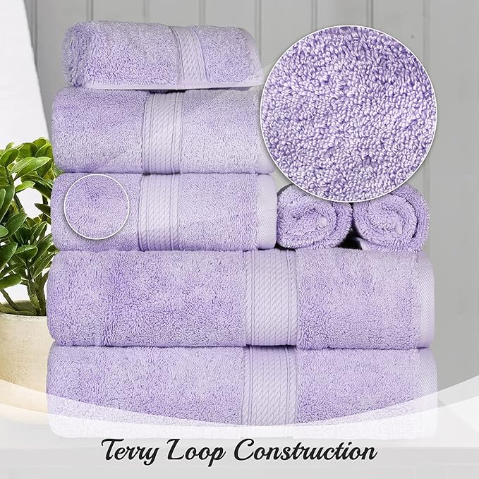 BLUENILEMILLS Madison Egyptian Cotton Towels, Towel Set for Bathroom, Shower, Hotel, Plush, 900 GSM, Highly Absorbent and Ultra-Soft Towels, Bath Essentials, 8 Piece Assorted Towel Set, Purple