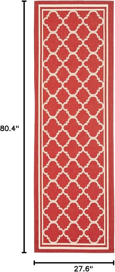 SAFAVIEH Washable Rug Outdoor Courtyard Collection - 2'3" x 6'7" Runner, Red & Bone, Non-Shedding & Easy Cleaning, Ideal for Patio, Entryway, Mudroom, Hallway, Kitchen (CY6918-248)