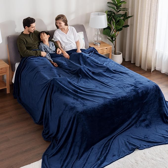 Berkshire Blanket VelvetLoft Big Oversized King Family Blanket, All Season Mid-Weight Ultra Silky and Fuzzy, Seamless Extra Large(Dress Blues, 120x120 Inches)