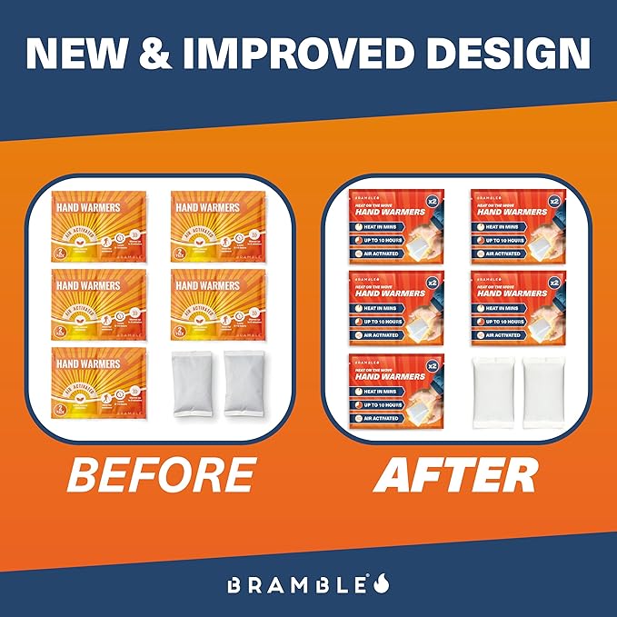 Bramble - Hand Warmers Disposable – Air-Activated Pocket Warmers for Hiking, Skiing, Camping, and Outdoor Activities – Provides Up to 10 Hours of Heat