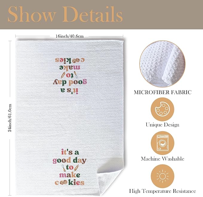 Funny Baking Gifts Kitchen Towels, Gifts for Bakers Cookie Lovers Dish Tea Towels for Kitchen, It's a Good Day to Make Cookies Decorative Hand Towel, 16x24 Inch