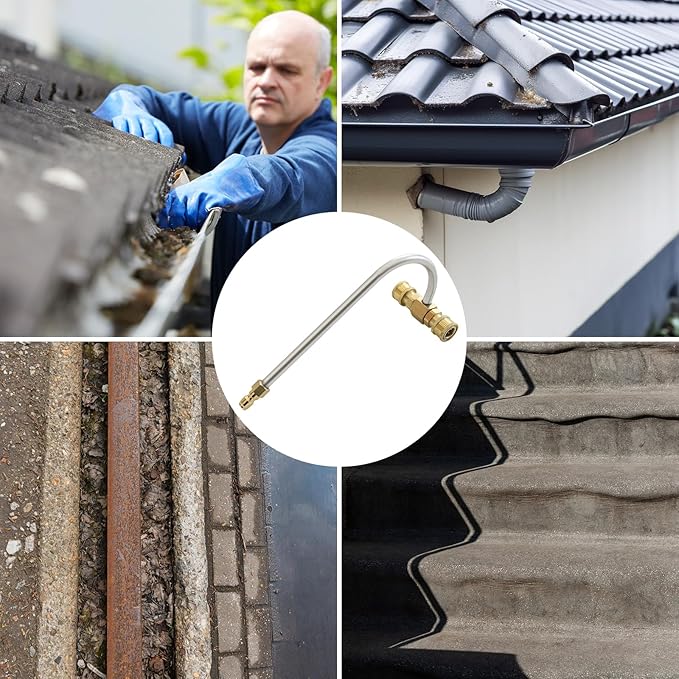 Pressure Washer Gutter Cleaner Attachment with Pressure Washer Nozzle Tips, 1/4'' Quick Connect Extension Wand for Cleaning Brick Drain Driveway Roof, Max 4000PSI (Nozzles Kit)
