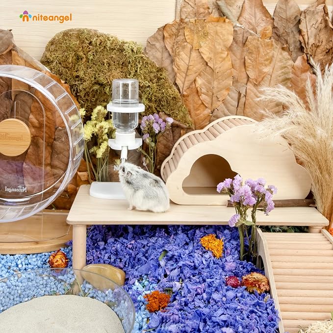 Niteangel Hamster Water Bottle with Stand: 4oz/120ml Capacity & Leak-Proof | Adjustable Height - Far Away Cage Mess & Wet Bedding Water Dispenser for Syrian Dwarf Hamster Gerbils Mice Rat Or Small Pets