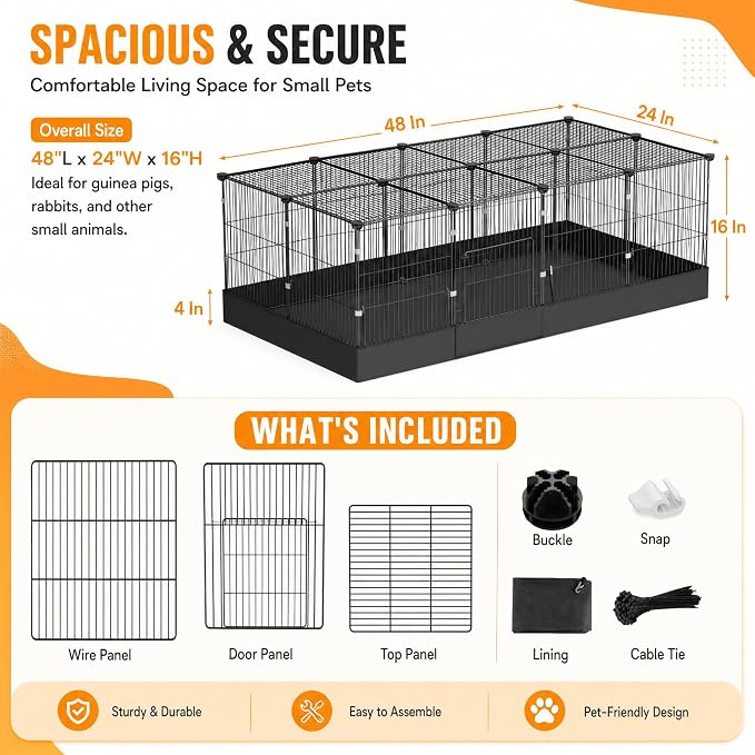 20 Planes Guinea Pig Cages Enclosed Hamster Cage with Door & Waterproof Liner, Expandable Cage for Guinea Pigs, Metal Wire Yard Fence Rabbit Cage