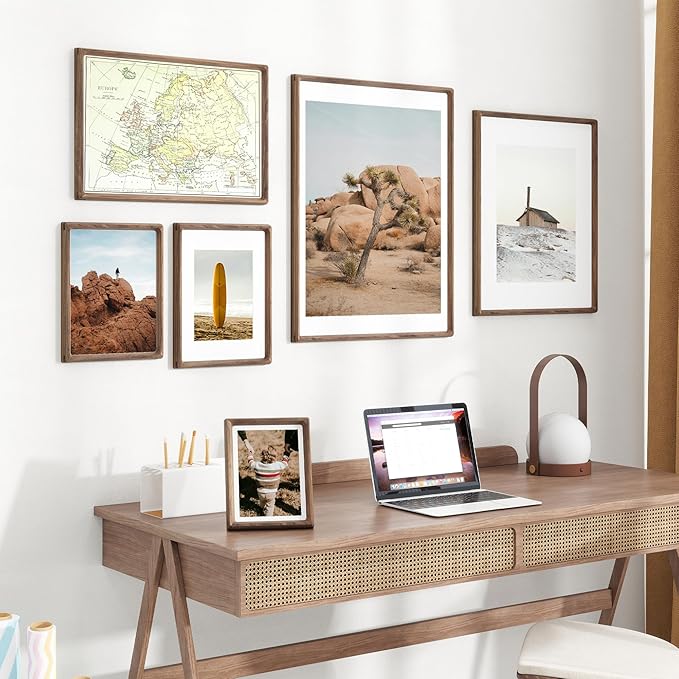 12x18 Frame USA-Sourced Natural Walnut Wood Solid Wood Photo Frame Handcrafted Rounded Corner with Mat to 8x12 Picture Display with Real Glass Family Picture, Wedding Photo, Certificate