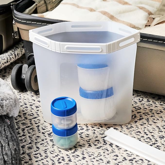 humangear STAX, Stackable Snack Containers - Leak-Proof Snack Travel System - FDA-Food Safe, BPA/PC/Phthalate-Free - Stackable & Click-Together Food Storage, Medium Mid 12-Pack, Clear/Blue