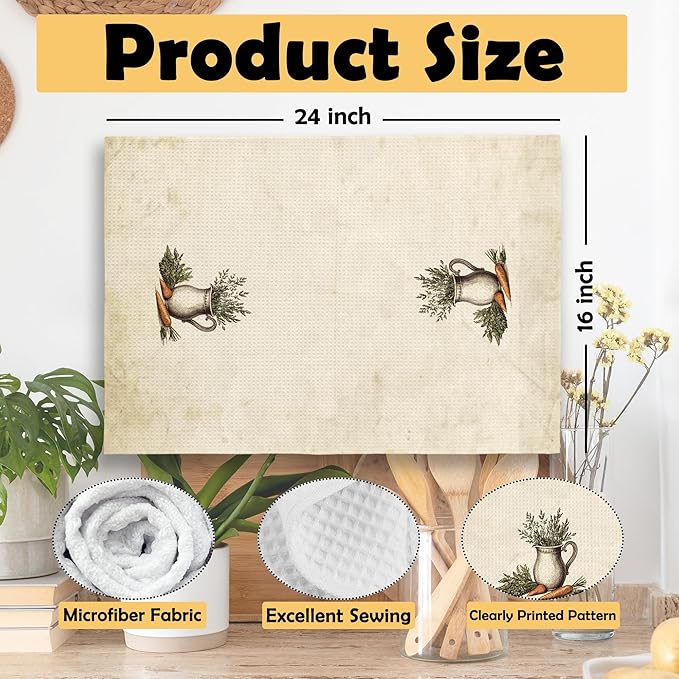 Vintage Country Kitchen Herbs Kitchen Towels Set of 2,Farmhouse Kitchen Decor Hand Towel, Carrot Ginger Garlic Still Life Food Decorative Tea Towel Dish Towels 16x24 Inch