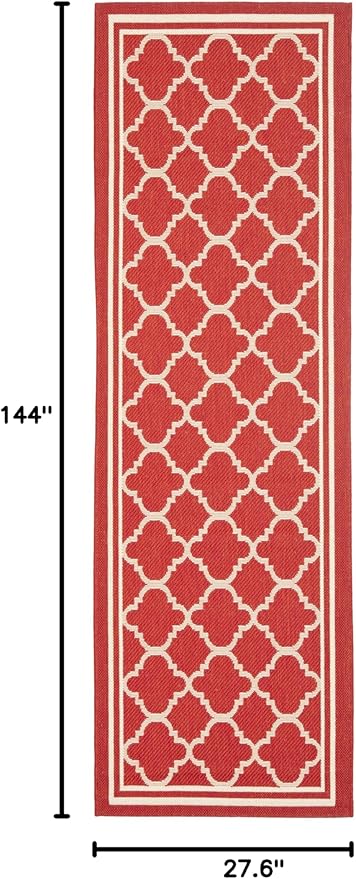 SAFAVIEH Washable Rug Outdoor Courtyard Collection - 2'3" x 12' Runner, Red & Bone, Non-Shedding & Easy Cleaning, Ideal for Patio, Entryway, Mudroom, Hallway, Kitchen (CY6918-248)