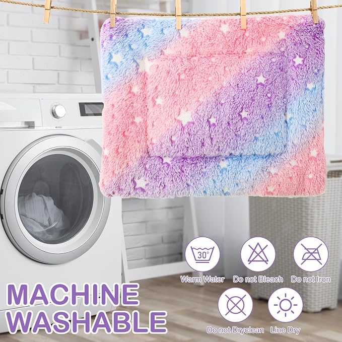 Haull 4 Pcs Waterproof Guinea Pig Bedding Soft Dog Cat Bed Crate Mat Small Animal Plush Cage Liners Rabbit Bunny Kennel Pad Reversible Cozy Pee Thickened Hamster Pad(Colorful Star,13 x 10 Inch)