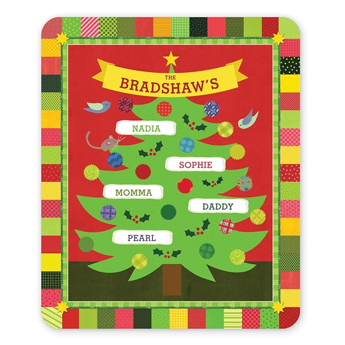 I See Me! Family Christmas Tree Personalized Blanket - Custom Name Blanket - Sherpa Throw Blanket
