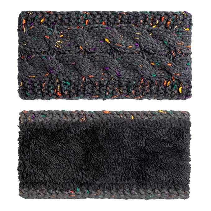 AQOKKA Knit Winter Headbands for Women Fuzzy Wool Fleece Lined Ear Warmers Elastic Turban Crocheted Head Wrap Winter Accessories for Women Cold Weather