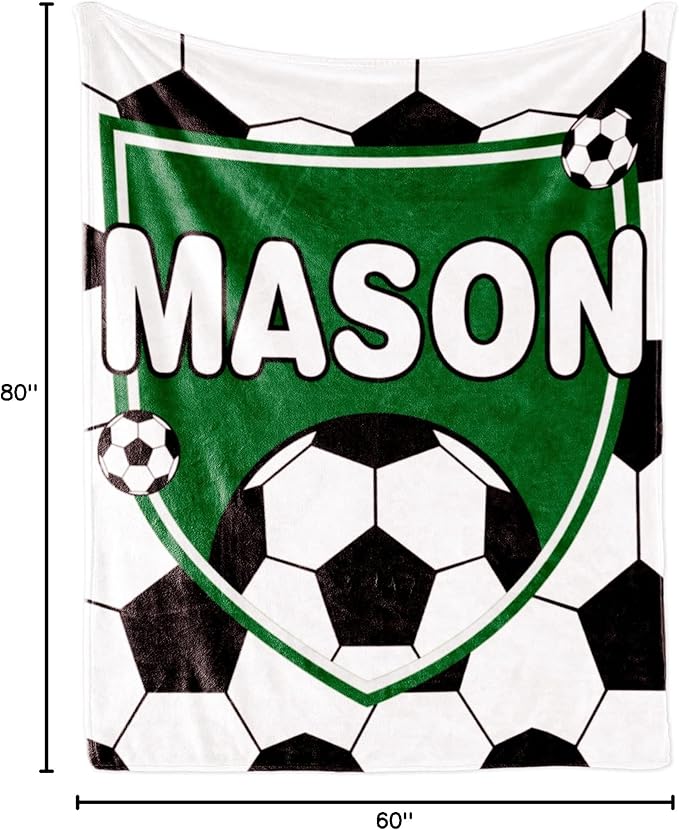 Personalized Soccer Blanket with Name for Boys, Custom Name Blanket for Kids, Soft Flannel Soccer Toddler Blanket Customized Gift for Birthday Christmas Baby Shower Newborn Gift 60/in X 80/in