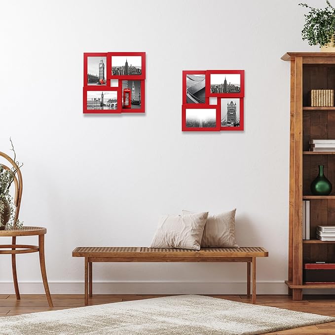 4x6 Collage Picture Frame,4 Photo Frame with Real Glass,Family Picture Frame Collage Wall Hanging or Tabletop Display,Red
