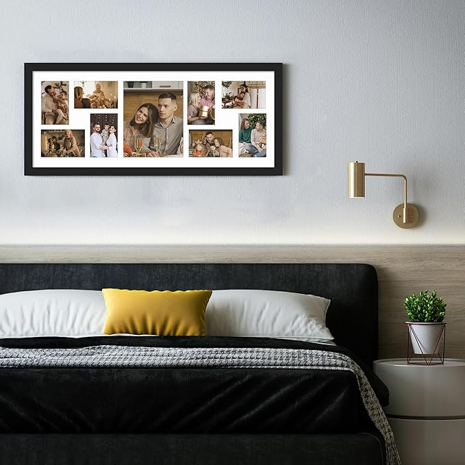 12x30 Collage Picture Frame Displays One 8x10 inch Photos and Eight 4x6 photos Collage Available Horizontal Wall Mounting Display and Vertical Black