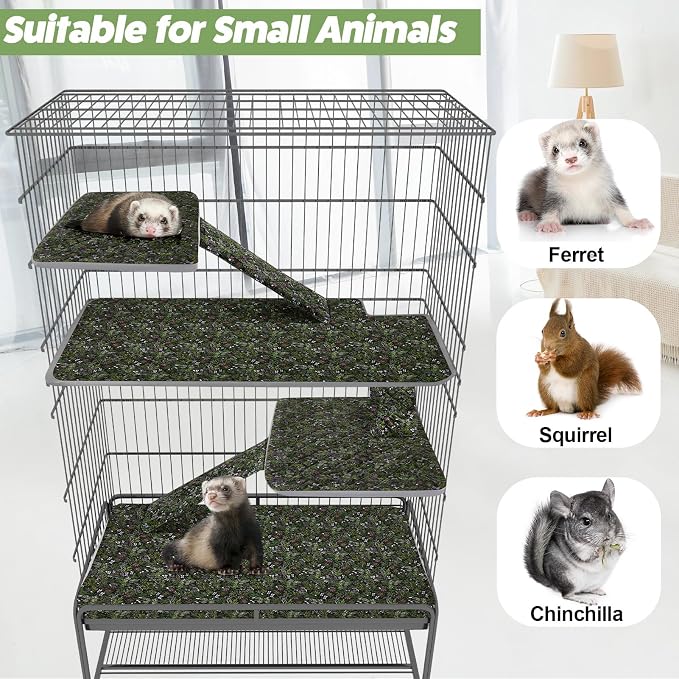 Bienbee Ferret Cage Liner Set, Leakproof Ferrets Cage Accessories for Small Animals Rats Chinchillas Hedgehogs Ferrets(Deep Green, Double Unit Combo)