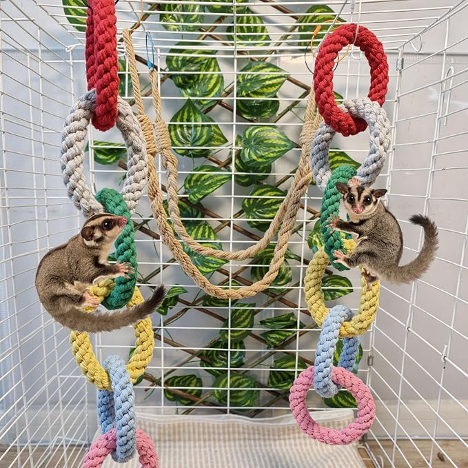 Sugar Glider Climbing Rope Toys Rat Cage Hanging Toys Small Animal Climbing Rings Cage Accessories for Flying Squirrel Sugar Glider Hamster Parrots