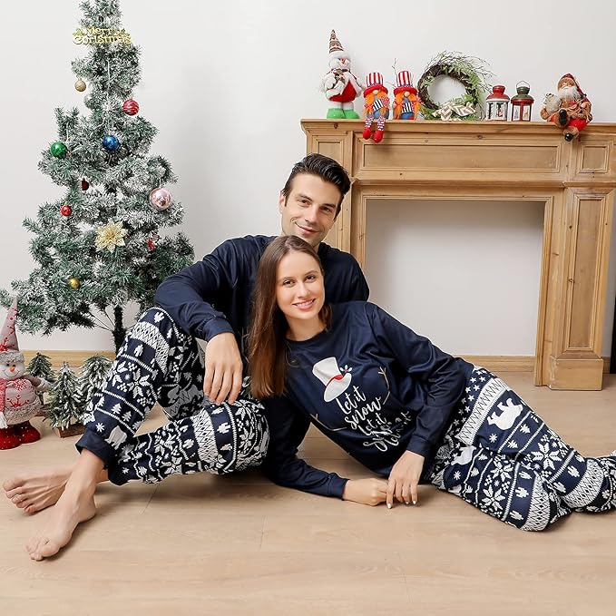 Family Christmas PJs Matching Sets, Cute Holiday Pajamas Printed Top and Pants, Xmas Jammies for Couples/Men/Women