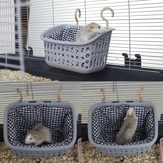 JWShang Rat Hammock for Cage, Chew Proof Hanging Basket Bed with Sturdy Hooks, Pet Cage Accessories, Safe Cozy Small Animal Rodent Hammock for Sugar Glider Mice Snuggling Sleeping