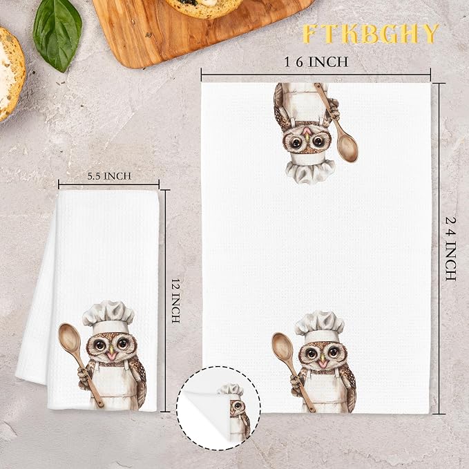 Funny Owl Chef Kitchen Towels, Owl Lover Gifts for Women Men, Gifts for Chef, Funny Wildlife Bird Decorative Dish Hand Tea Towels for Kitchen Bakery, 16x24 Inch