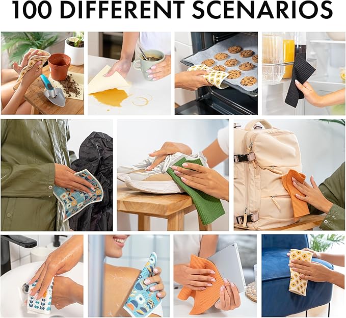 SUPERSCANDI 5 Pack Swedish Dishcloths for Kitchen - 100% Biodegradable & Compostable Reusable Paper Towels Washable, Food-Safe & Without Plastic - Dish Rags Suitable for Any Surface, Premium, Mix