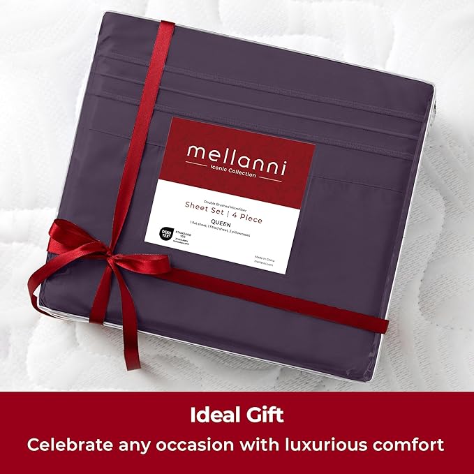 Mellanni Twin XL Sheets Set - 3 PC Iconic Collection Bedding - Hotel Luxury, Extra Soft, Cooling Bed Sheets - Wrinkle, Fade, Stain Resistant (Twin Extra Long, Purple)