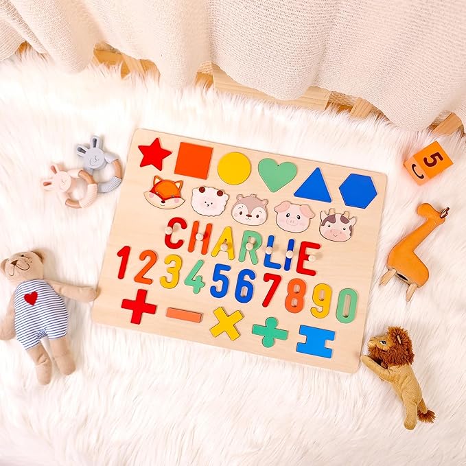 Name Puzzle for Kids Personalized, First Birthday for Baby Boy Girl, Wooden Number Puzzles for Toddlers 1-3, Educational Toys for 1 Year Old