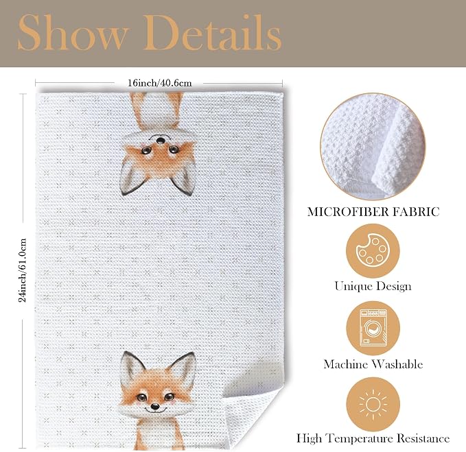 Cute Fox Bathroom Hand Towels, Kids Bathroom Decor, Fox Gifts for Girl, Forest Animal Nursery Decorative Hand Towels for Kids Bath Room Washroom Toilet, 16x24 Inch