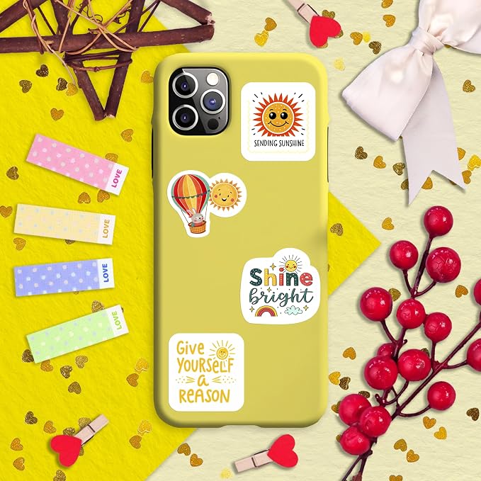 100Pcs Small Sun Stickers and Decals -Sunshine Stickers for Water Bottle - Sun Party Supplies & Decorations - Sunshine Gifts - Gift for Women & Men
