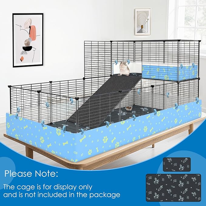Washable Guinea Pig Bedding for 2 Story Guinea Pig Cages, Fast Absorption Reusable Guinea Pig Cage Liner, No Shrunk, Anti-Slip Bottom, Leak-Proof Pee Pad Mat, 12” x 24” & 24” x 48” (Navy)