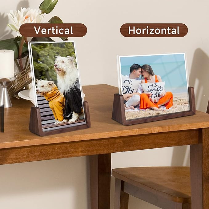 4x6 picture frames, Solid Rustic Wooden Photo Frames with Walnut Wood Base and High Definition Acrylic Glass Covers - 4 Pack for Tabletop or Desktop Display (4x6 inch, 4 Pack)