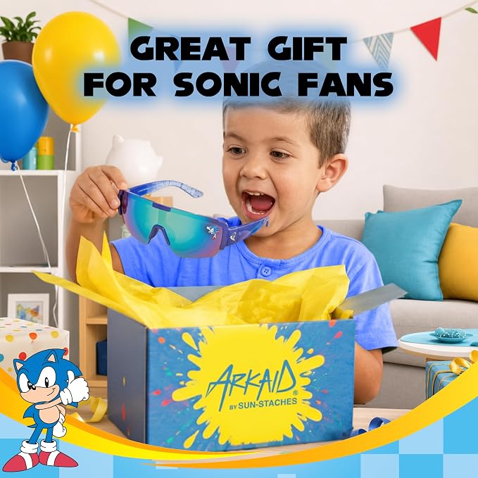 ARKAID Sonic the Hedgehog Boys Sunglasses | 100% UV Protection | Official Sega Sonic the Hedgehog Boys Sunglasses | Impact Resistant | Gift Idea | Fits Most Kids