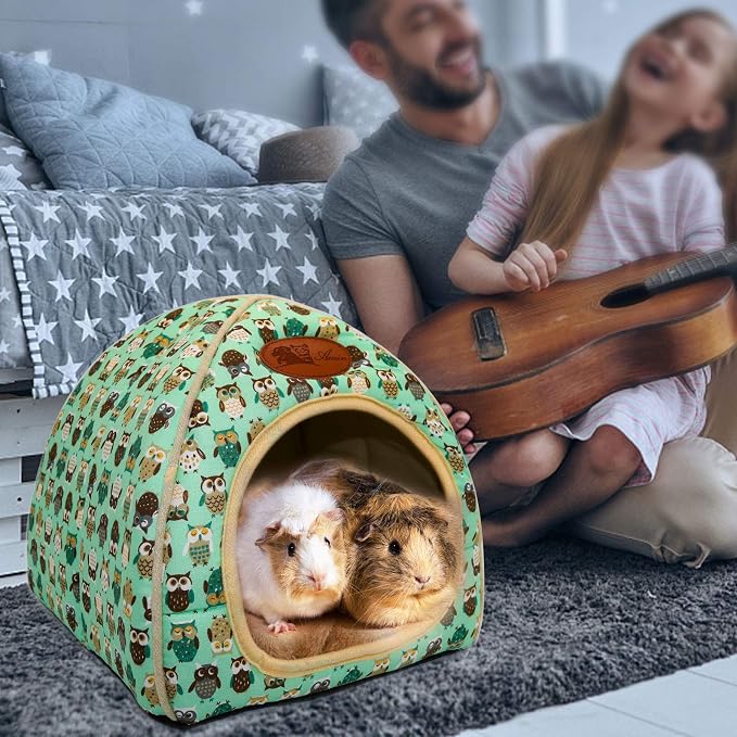 Guinea Pig Bed Hideout, Washable Hamster Cave for Small Animals | Removable Cushion for Cleaning, Warm Fleece Nest, Washable Bed,10.23 x 10.23 x 11 in, Dwarf Rabbits Hedgehogs