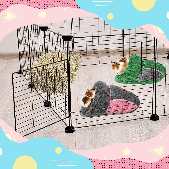 YUEPET 2 Pack Guinea Pig Bed, Guinea Pig Cuddle Sack, Grey & Green | Guinea Pig House, Portable Guinea Pig Hideout, Folds Flat for Storage, Pocket-Style Bedding