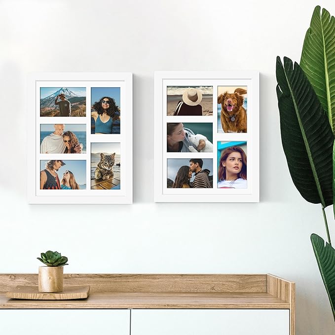 11x14 Collage Picture Frame, 4x6 Collage Picture Frame, Displays Five 4x6 inch Photos, or 11x14 (Without Mat) Wall Decor Wall Hanging or Tabletop, White.