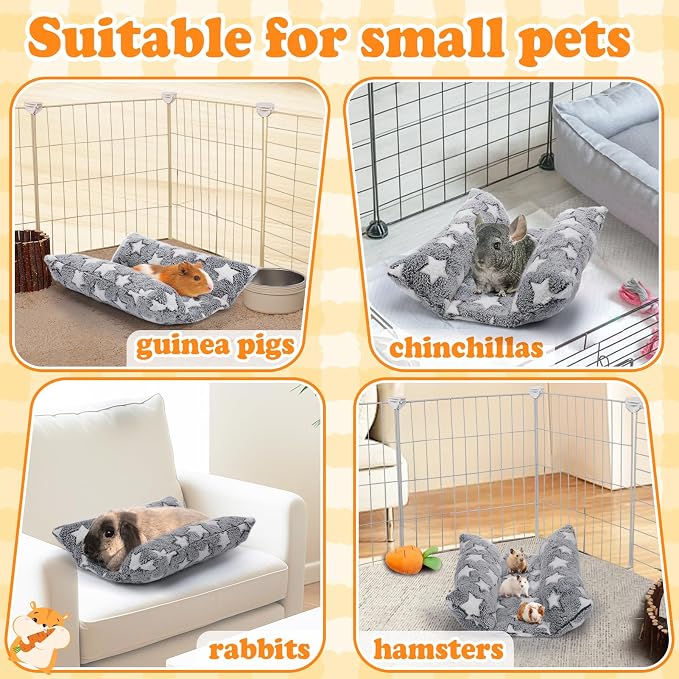 MEWTOGO 15.7" x 14" Bunny Bed for Rabbit Cage, Thickened & Soft | Prevent Sore Hocks Plush Mat with Cotton Lounger Pillows, Small Animal Flop Mat for Hutch Sleeping Indoor, Gray-Star