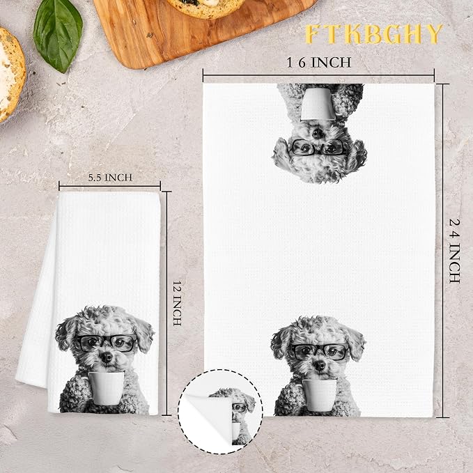 Funny Poodle Decor Coffee Kitchen Towels Gift, Poodle Dog Gifts, Coffee Gifts for Women, Dog Lover Gift Decorative Dish Hand Tea Towels for Kitchen Home Bar Decor, 16x24 Inch