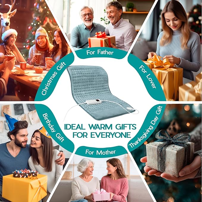 Heating Pad for Period Cramps, Electric Heating Pad for Neck & Shoulders & Back with 6 Heating & 4 Timer Setting, Christmas Gift for Women, Girl, Sister, Her(Gray, 20'' x 24'')