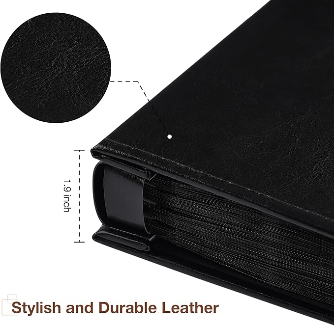 potricher Small Photo Album 4x6 200 Photos Leather Cover Picture Book with 200 Horizontal Pockets for Family Wedding Anniversary and Baby (Black)