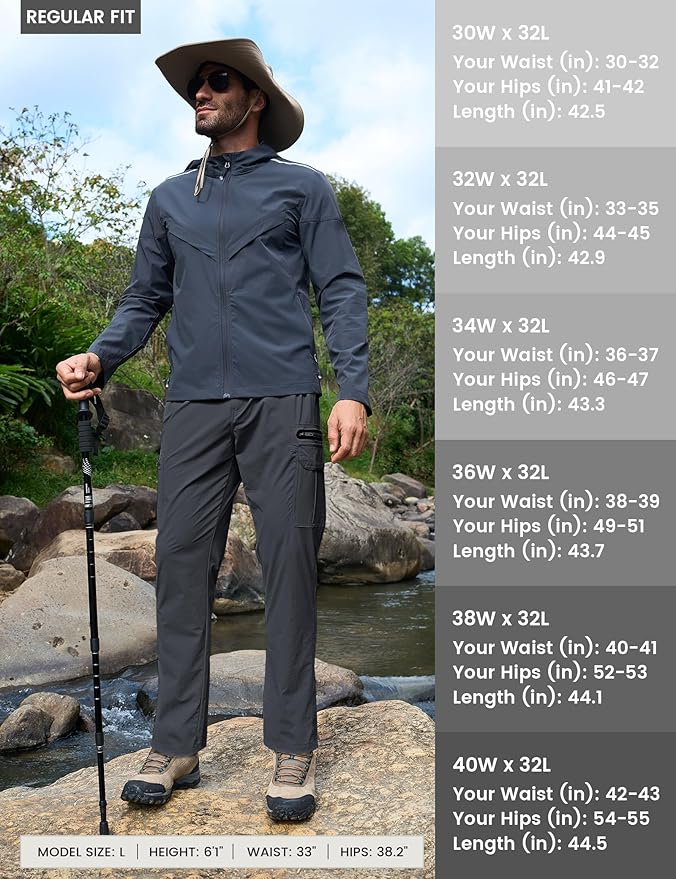 MOURCE Hiking Pants Men Lightweight Quick-Dry - Water Resistant Stretch Travel Pants with 7 Pockets for Outdoor Fishing