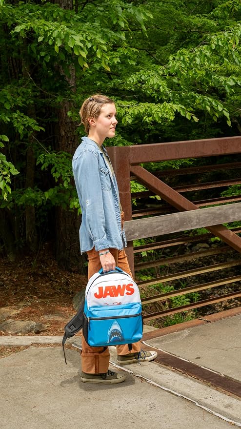 JAWS Movie Poster Backpack, 16 x 12 x 5 Inches, Shark School Bag with Laptop Pocket, 50th Anniversary Edition