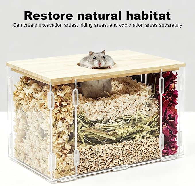Visible Hamster Digging Box(Acrylic) | for Syrian Dwarf Hamsters, Acrylic Critter's Sand Bath Shower Room & Digging Sand Container,Transparent