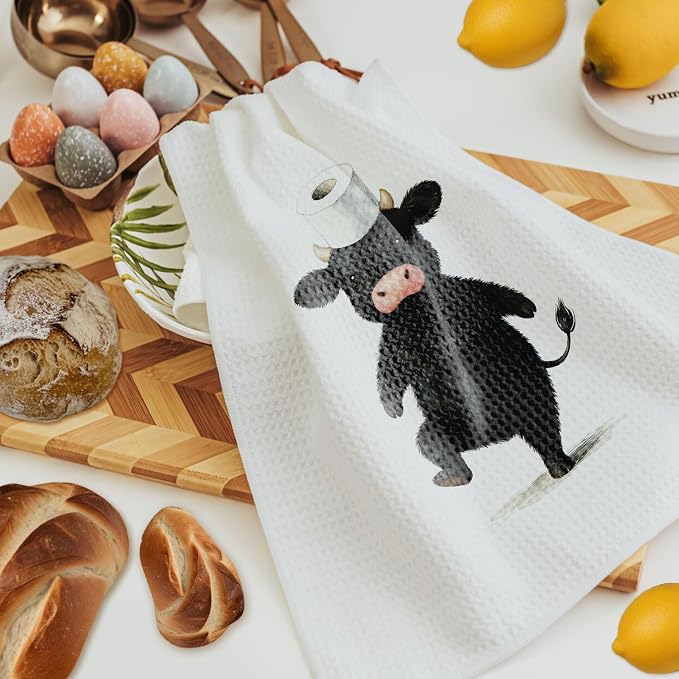 Funny Black Cow Bathroom Hand Towels, Gifts for Cows Lovers, Rubber Duck Cute Cow Decorative Hand Towels for Bathroom Washroom Restroom, 16x24 Inch Set of 2