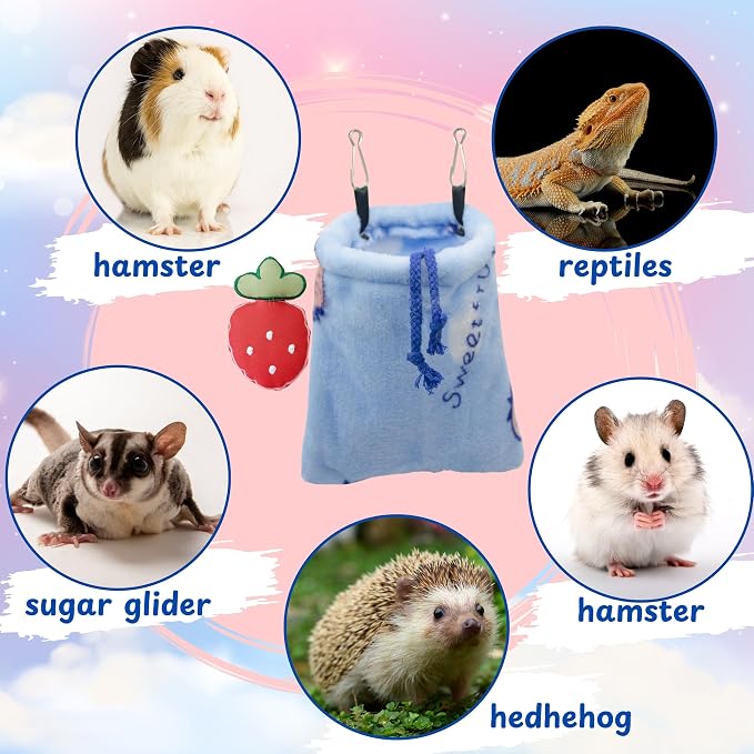 Hedgehog Snuggle Sack, Hanging Fleece Hideout and Sleeping Pouch with Soft Rest Pad for Hedgehogs, Hamsters, Guinea Pigs, Rats, Ferrets & Sugar Gliders (Strawberry, M)