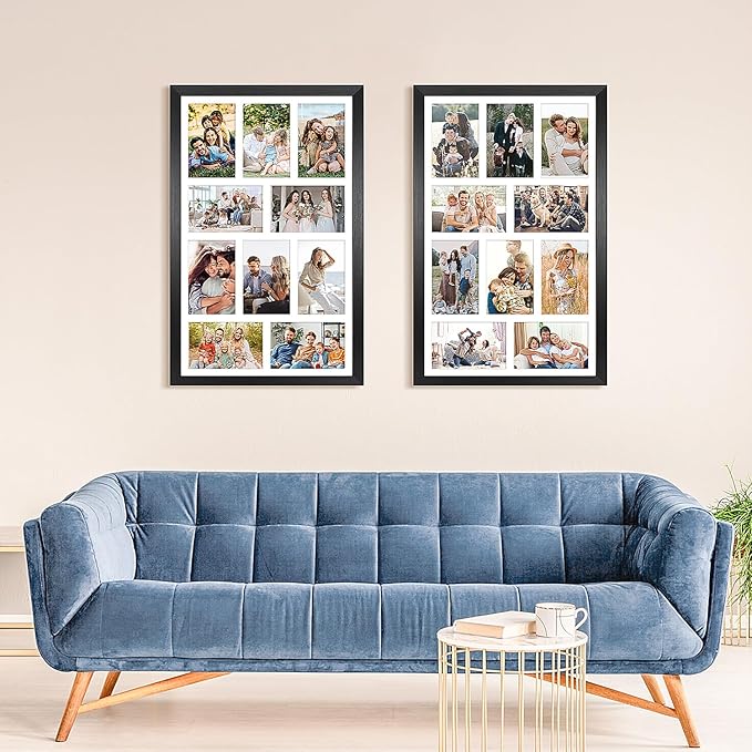 13x21 Collage frame with 10 Openings 4X6 Pictures, Multiple Picture Frame with Mat, Wall or Tabletop Decor, Black Wood Grain,2 Pack